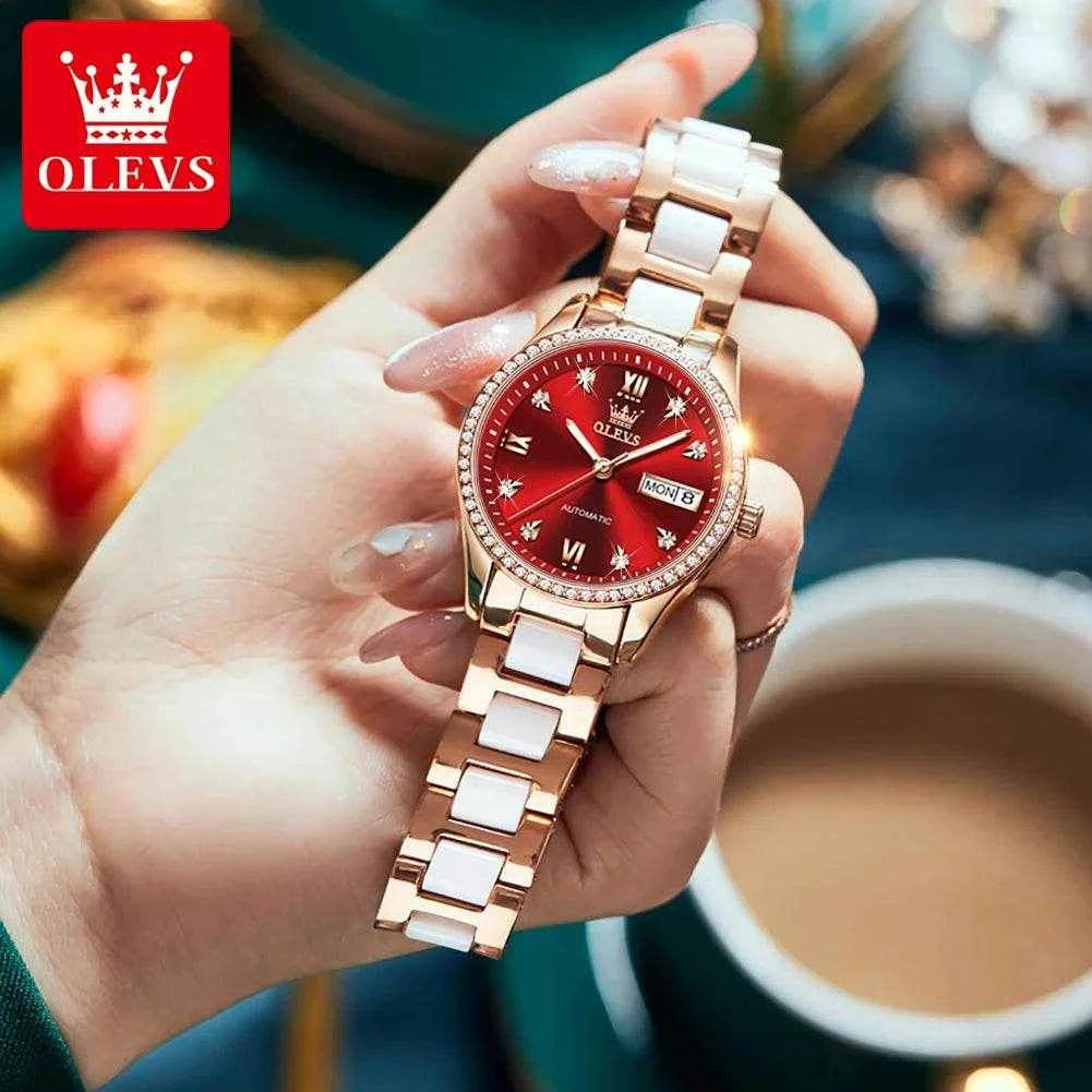 Reloj mecánico OLEVS 6637 de cerámica de lujo