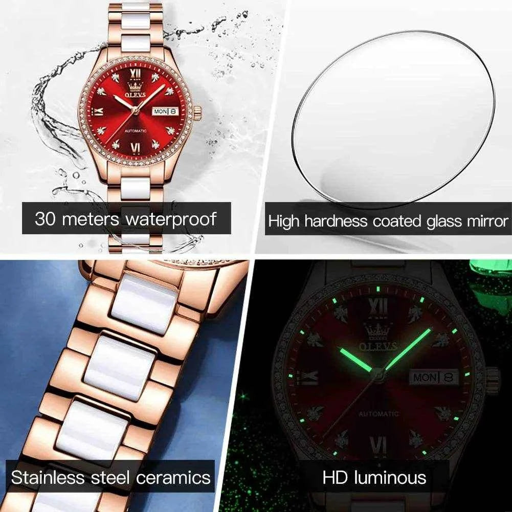 Reloj mecánico OLEVS 6637 de cerámica de lujo