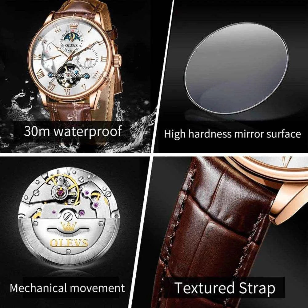 Reloj OLEVS 7009 Hombre Cuero de Estilo Elegantemente Clásico