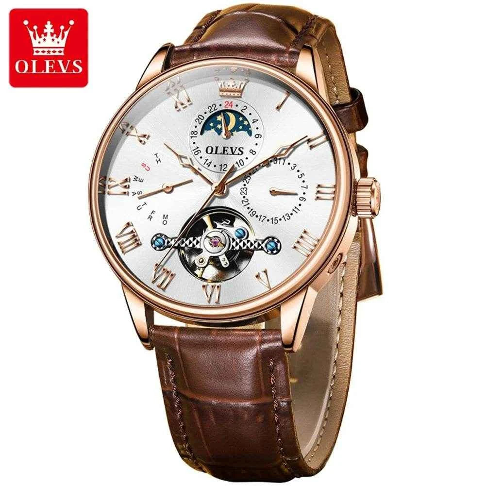 Reloj OLEVS 7009 Hombre Cuero de Estilo Elegantemente Clásico